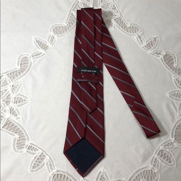 JONES NEW YORK Maroon Silver Stripe 60” Silk Tie - Picture 5 of 6
